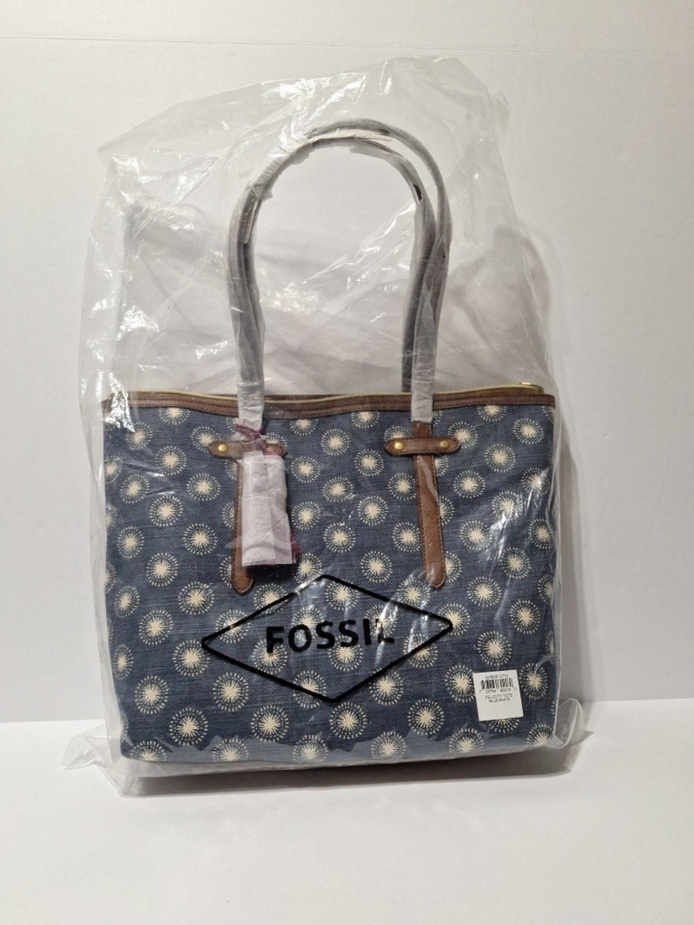 Fossil Blue Sunburst Pattern Tote Bag